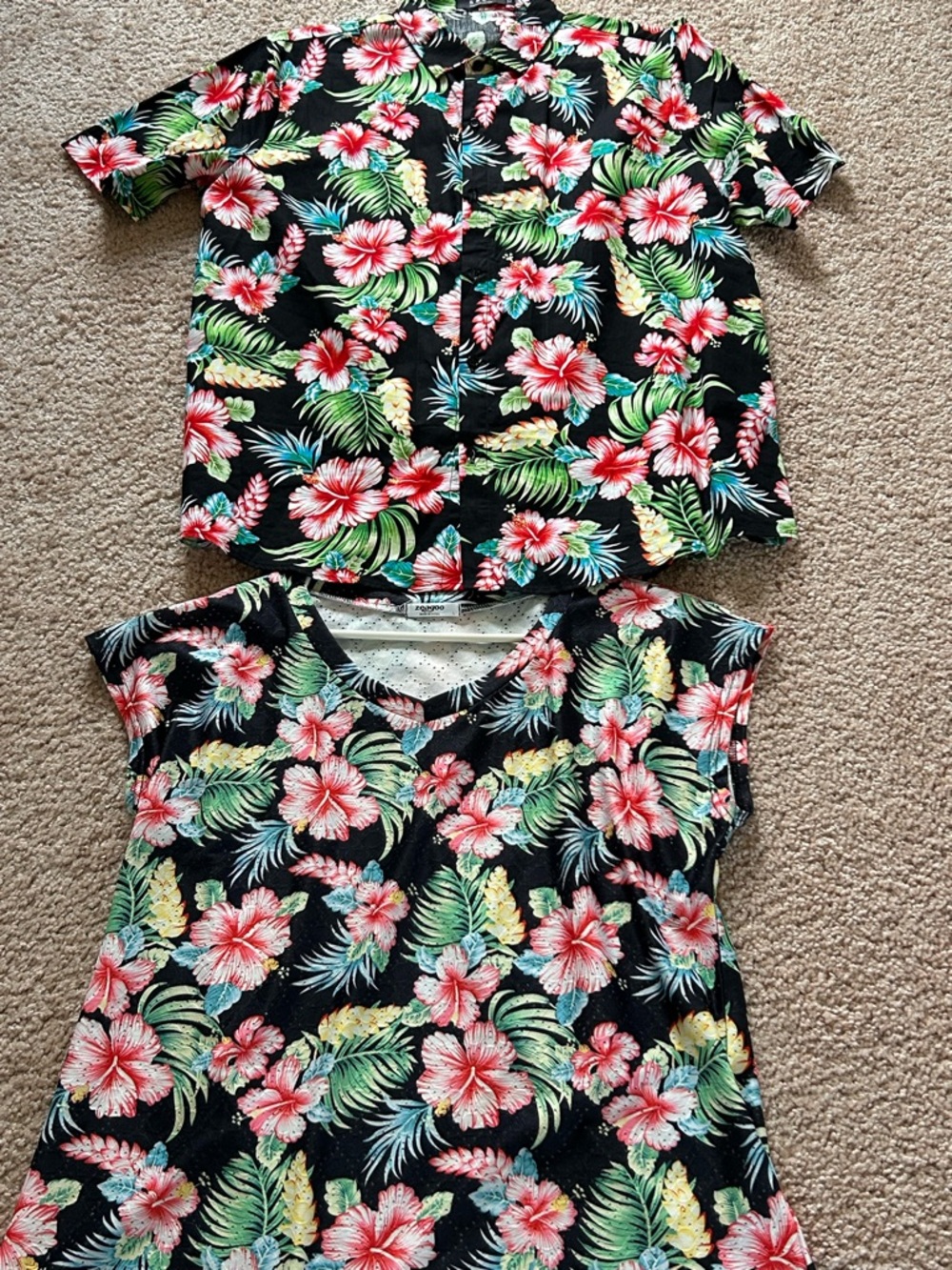 Coordinating His/Hers Tropical  Floral - Black Background with Hibiscus